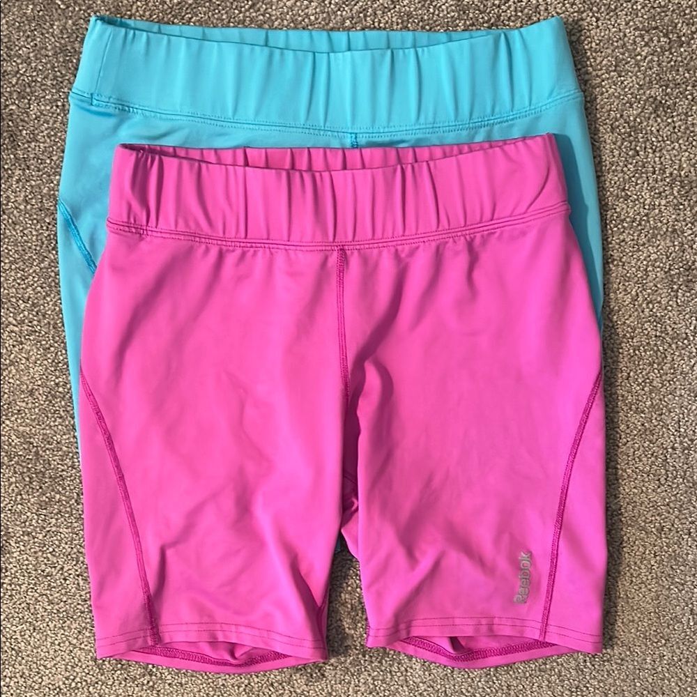 2 Pairs Reebok Bike Compression Shorts. Pink and Blue Athletic Shorts. Size Med